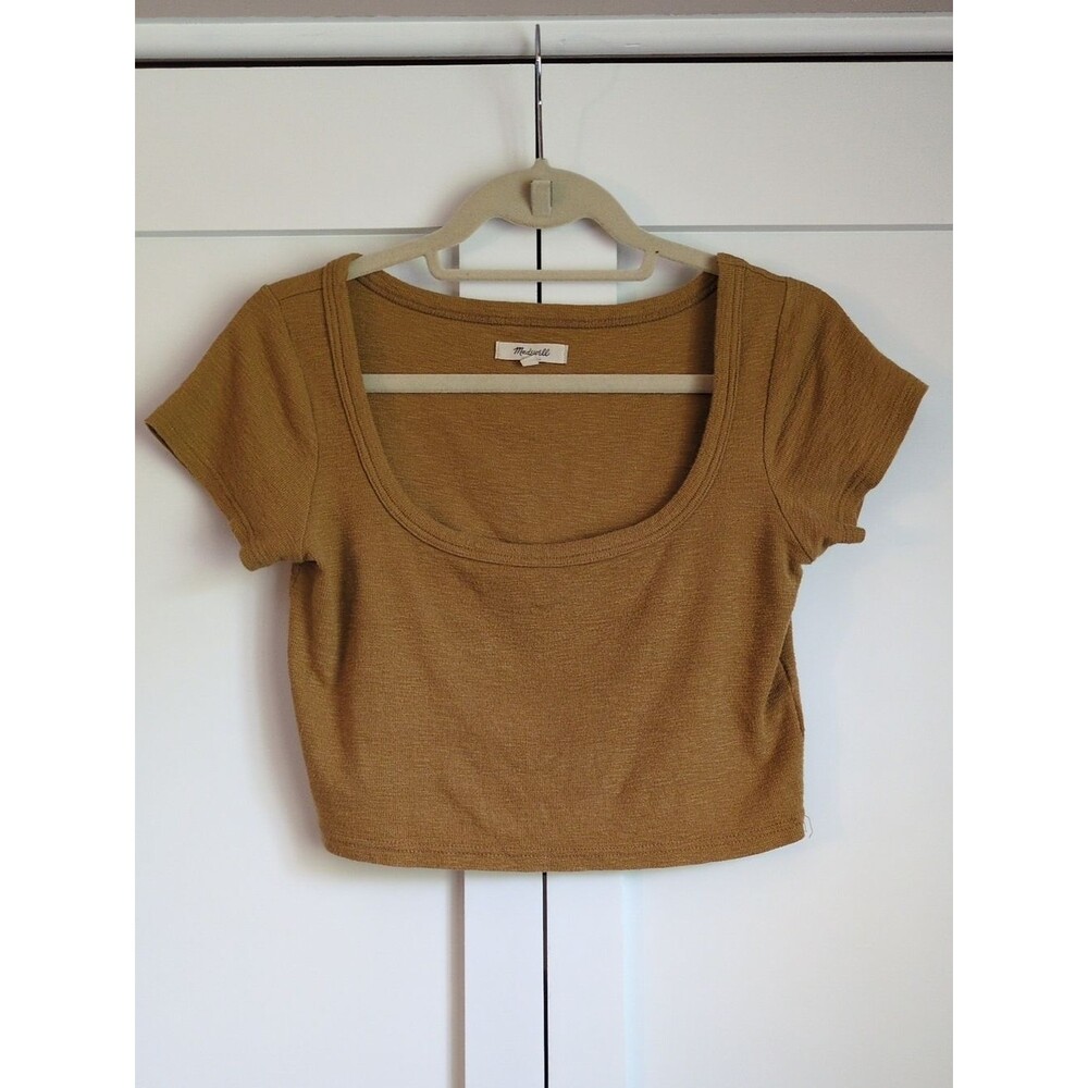 Madewell Westville Crop Tee XS Sahara Sand Ribbed Scoop Neck Fitted Top